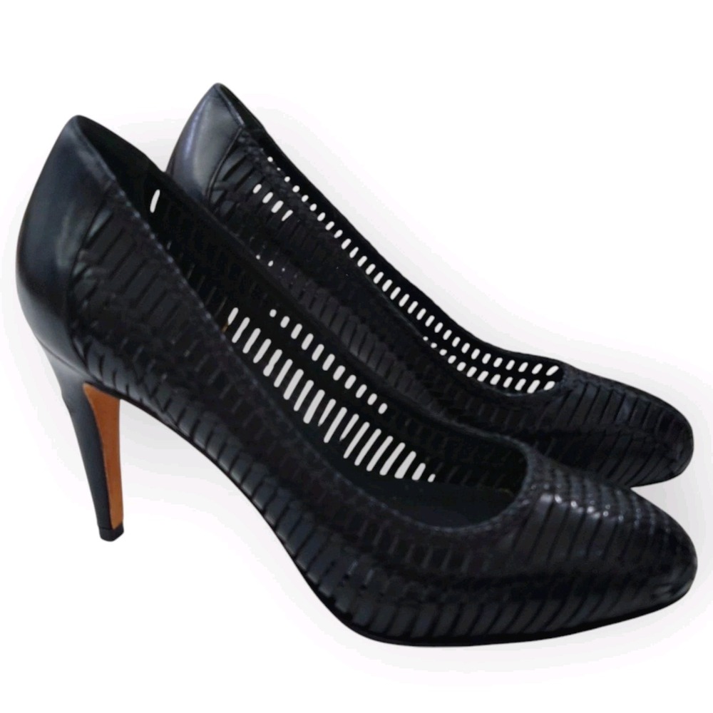 Cole Haan Nike Air Heels Womens 6 B Black Woven Leather Slip On Pumps D33839